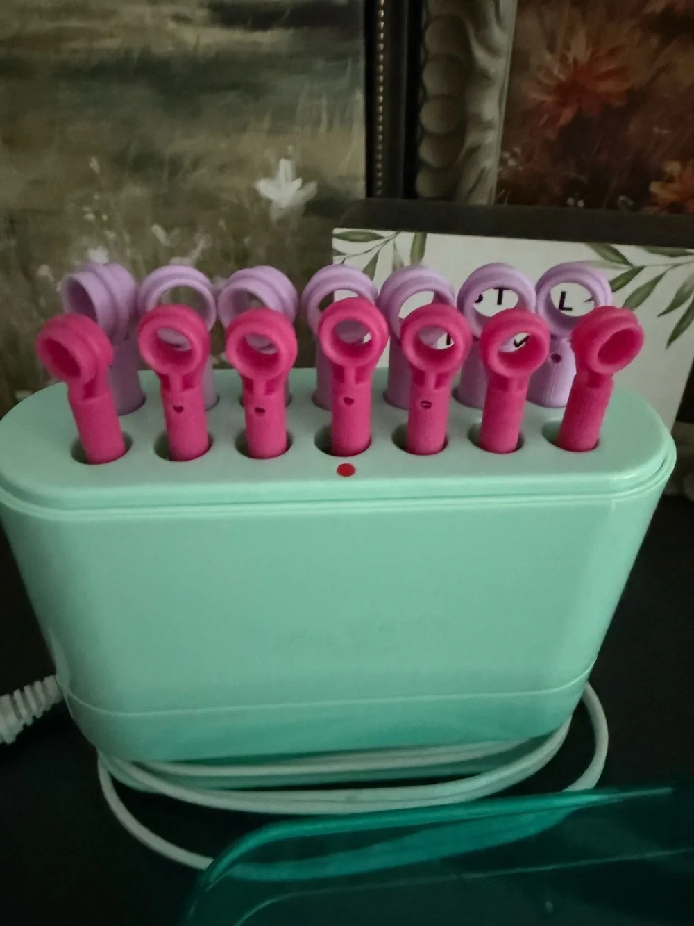 Hot Sticks Kids Hair Roller Set - Teal with Purple & Pink Rollers- hardly used!